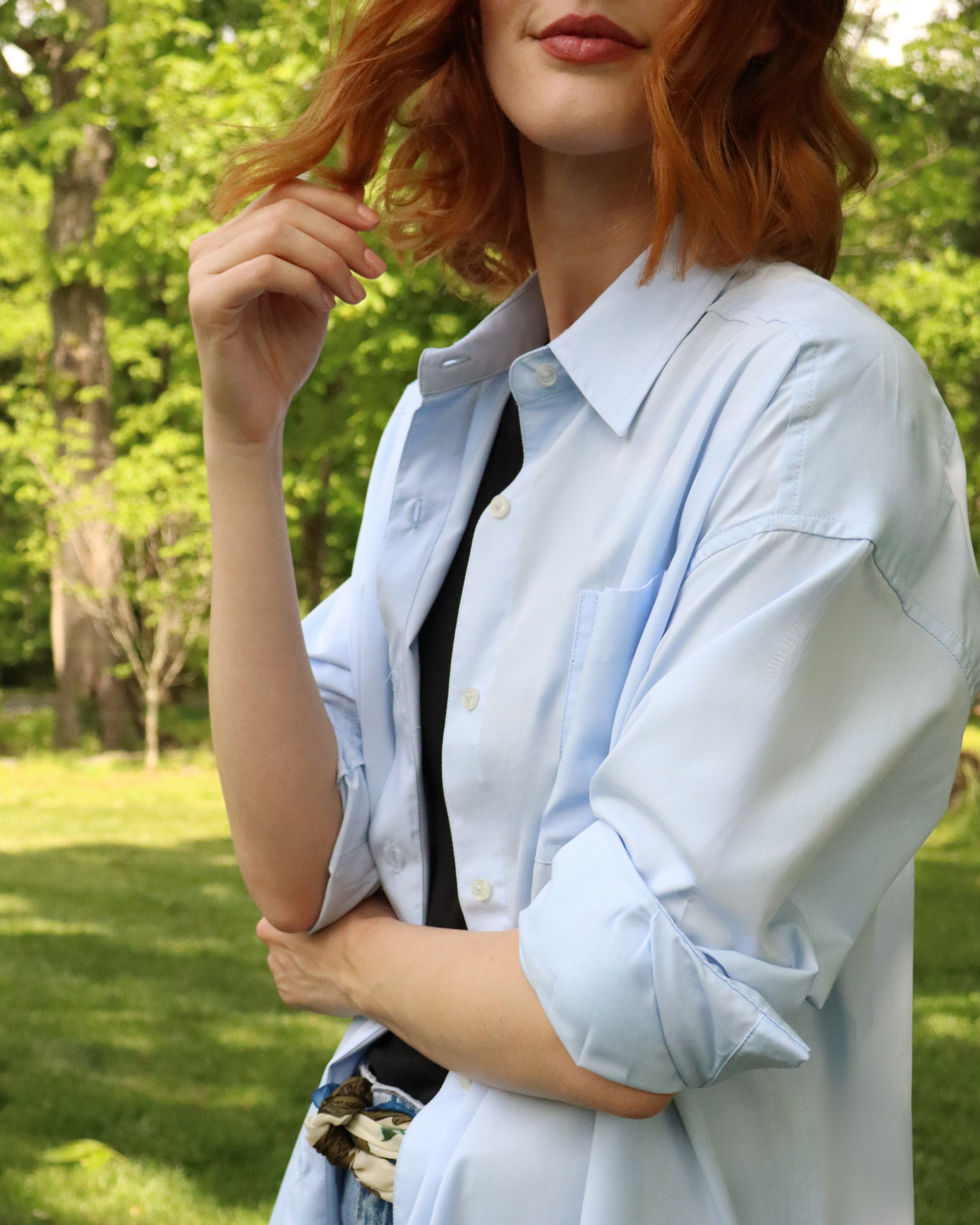The Sail, Blue Oxford UPF Shirt | Oversized, Long Length | sun protective button down