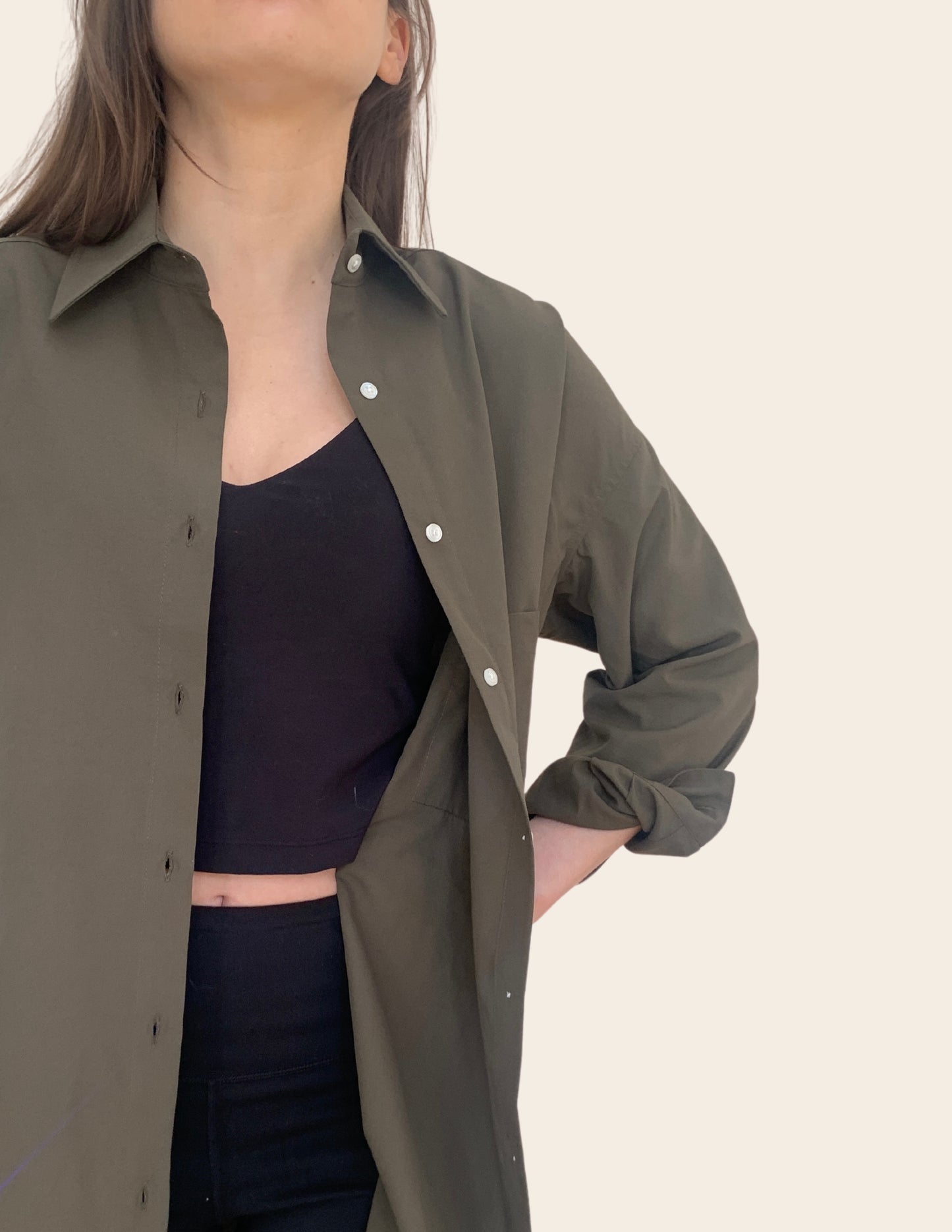 The Maro, UPF 50+ sun protective oversized shirt in Forest Green