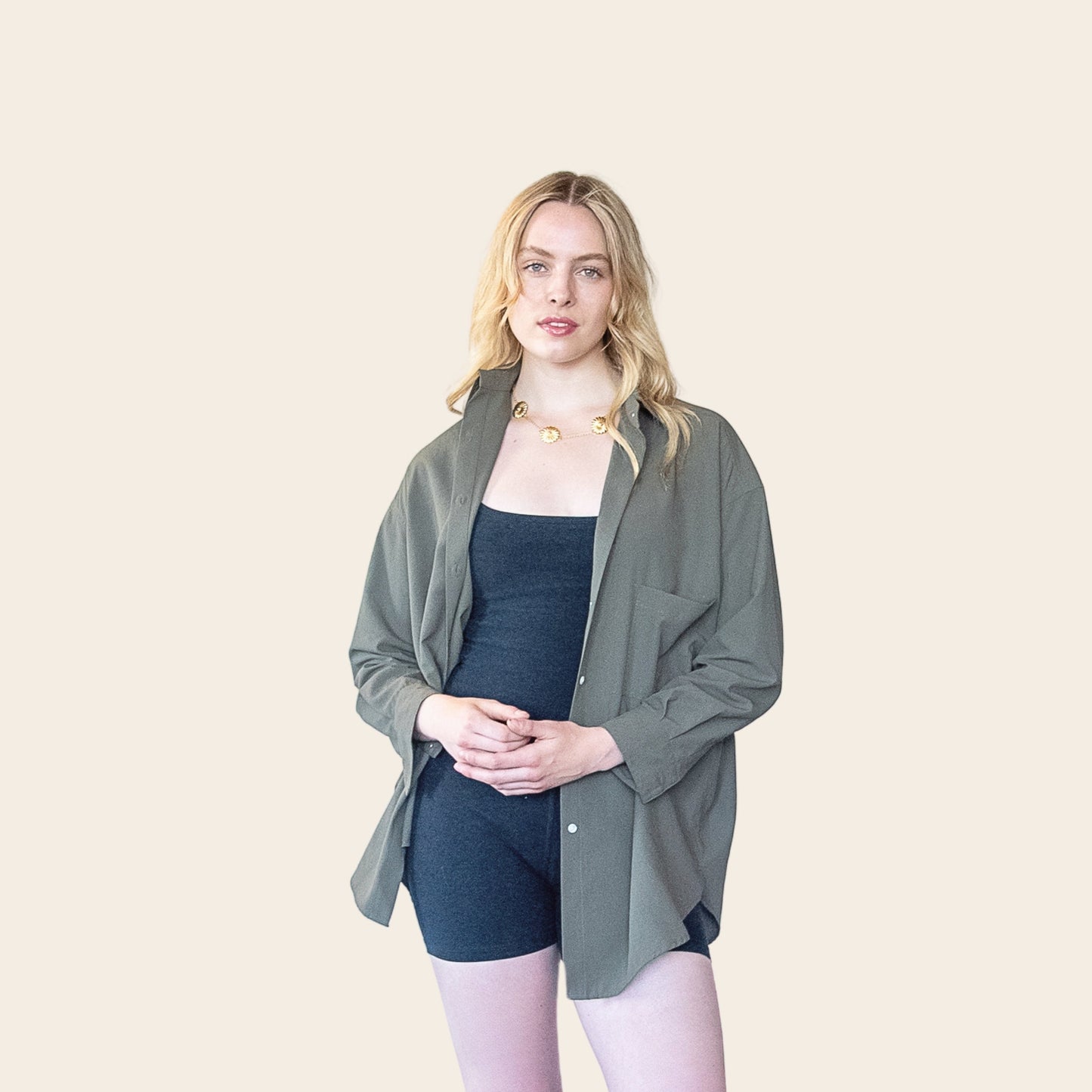 The Maro, UPF 50+ sun protective oversized shirt in Forest Green