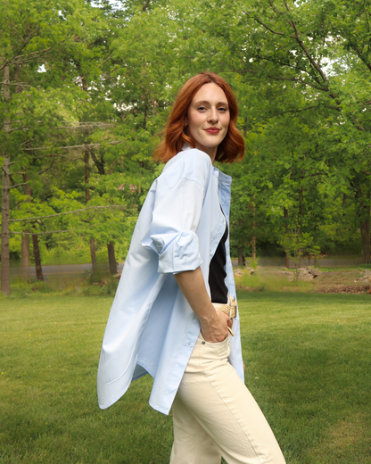The Sail, Blue Oxford UPF Shirt | Oversized, Long Length | sun protective button down