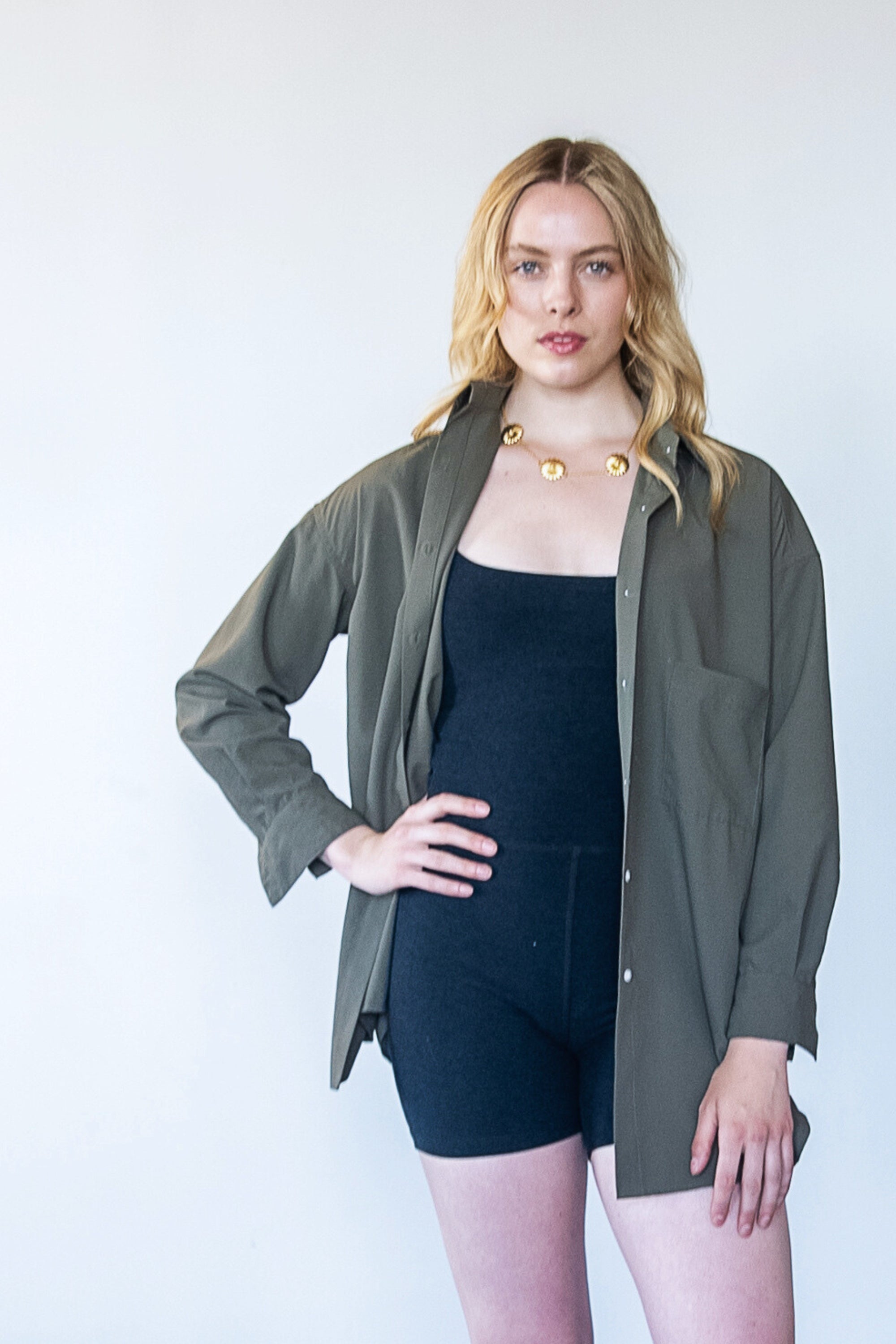 The Maro, UPF 50+ sun protective oversized shirt in Forest Green