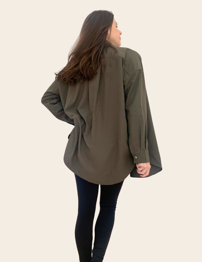 The Maro, UPF 50+ sun protective oversized shirt in Forest Green