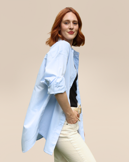 The Sail, Blue Oxford UPF Shirt | Oversized, Long Length | sun protective button down | FINAL SALE
