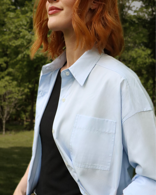 The Sail, Blue Oxford UPF Shirt | Oversized, Long Length | sun protective button down